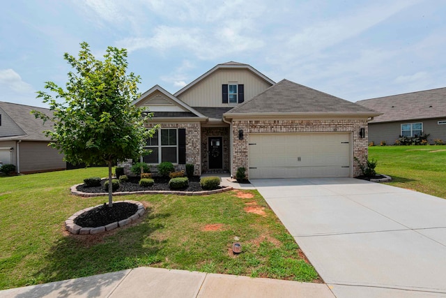 craftsman-style home with a front lawn and a garage