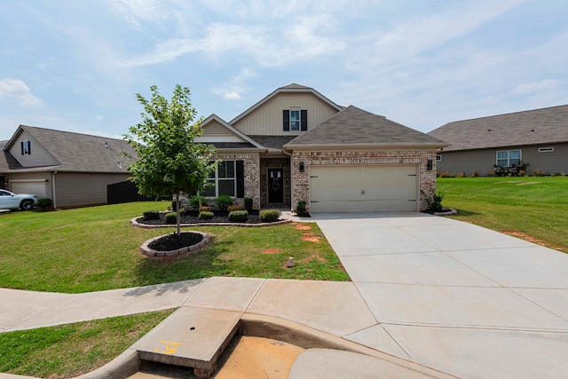 craftsman-style house with a garage and a front lawn