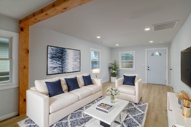 living room with light hardwood / wood-style floors