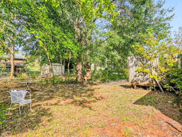 view of yard featuring a storage shed