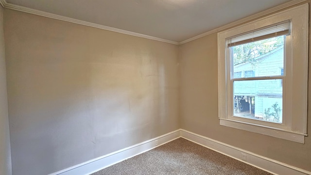 carpeted empty room featuring crown molding