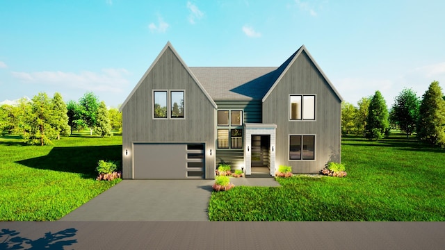 view of front of property featuring a garage and a front yard