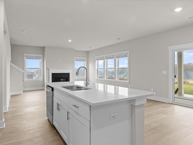 kitchen with a healthy amount of sunlight, sink, and a kitchen island with sink