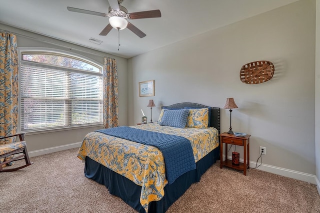 bedroom with carpet floors and ceiling fan