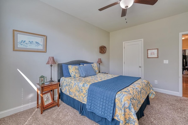 bedroom featuring carpet and ceiling fan