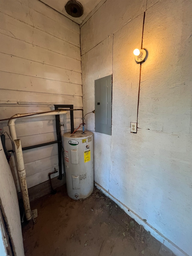 utility room with electric panel and electric water heater