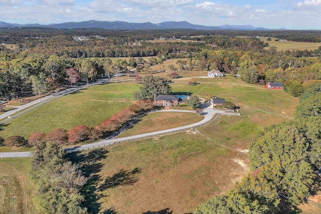 aerial view featuring a rural view and a mountain view