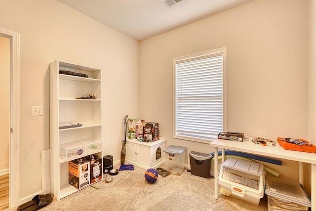 recreation room with carpet flooring