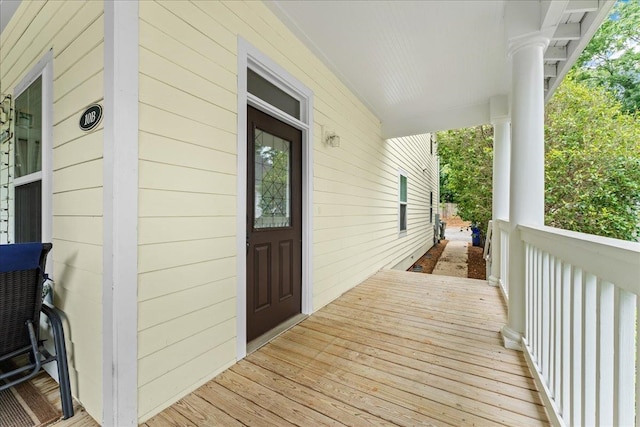 wooden deck featuring a porch