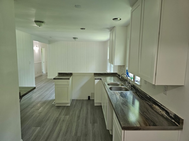 kitchen featuring white cabinets, sink, and dark hardwood / wood-style flooring