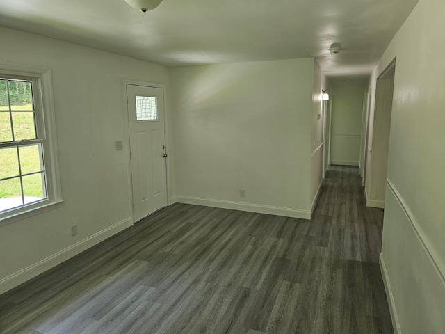 entryway with plenty of natural light and dark hardwood / wood-style flooring