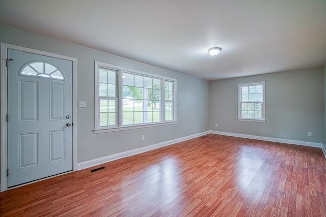 foyer entrance featuring plenty of natural light and light hardwood / wood-style flooring