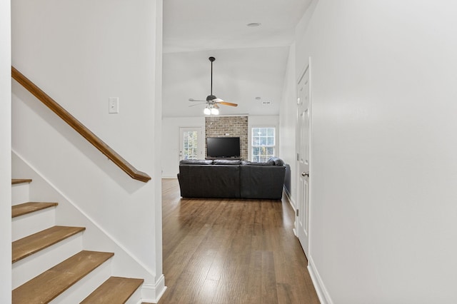 interior space featuring hardwood / wood-style flooring and ceiling fan