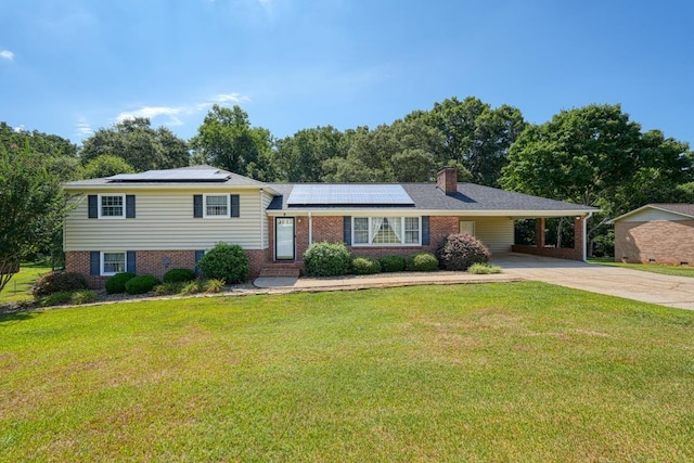 9 Brookdale Acres, Lyman, SC 29365 - split level home with driveway, brick siding, a front yard, and solar panels