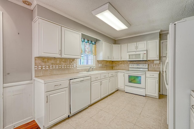 9 Brookdale Acres, Lyman, SC 29365 - kitchen with white appliances, a sink, white cabinetry, light countertops, and a textured ceiling