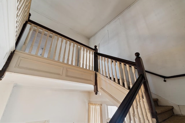 stairs with a towering ceiling