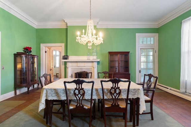 dining space with a chandelier and ornamental molding