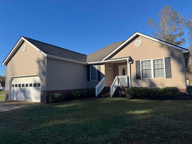 single story home with a garage and a front yard