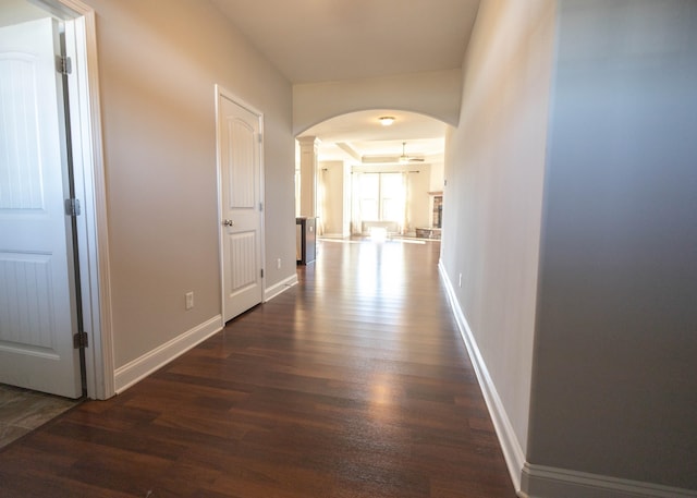 hallway with dark hardwood / wood-style floors