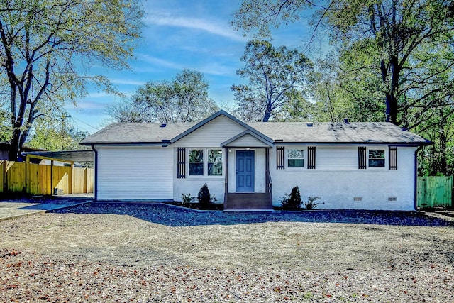 view of single story home