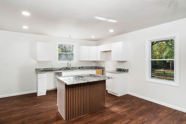 kitchen featuring dark hardwood / wood-style flooring, a center island, and a wealth of natural light