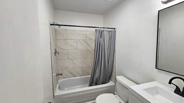 full bathroom with vanity, toilet, and shower / bath combo with shower curtain