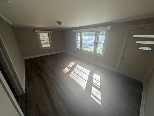 foyer featuring dark hardwood / wood-style flooring and ornamental molding