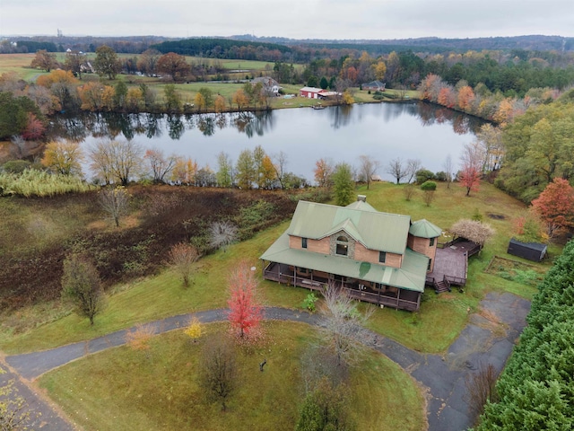 bird's eye view with a water view and a rural view