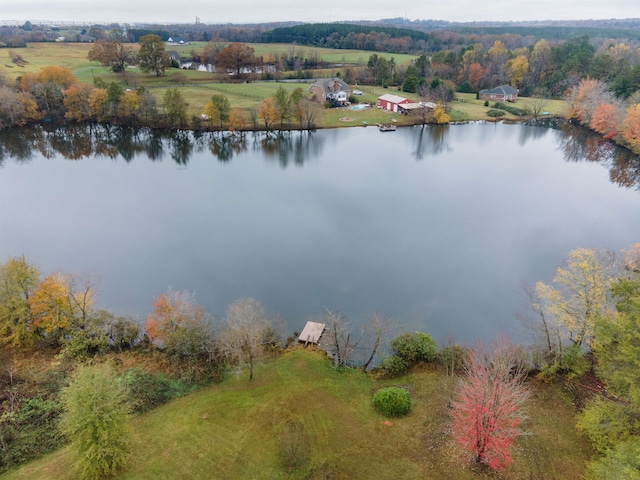 aerial view with a rural view and a water view