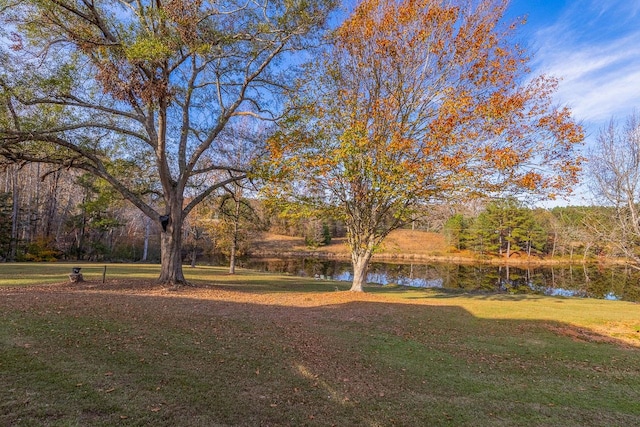 view of yard with a water view