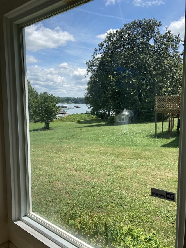 view of yard with a water view