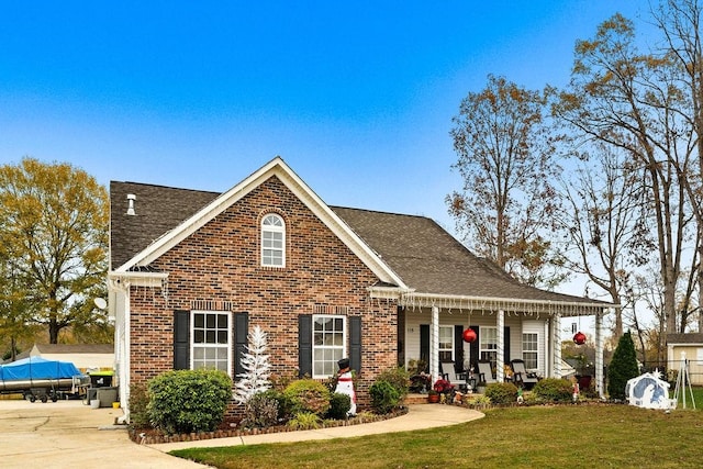 view of front of property featuring a porch and a front yard