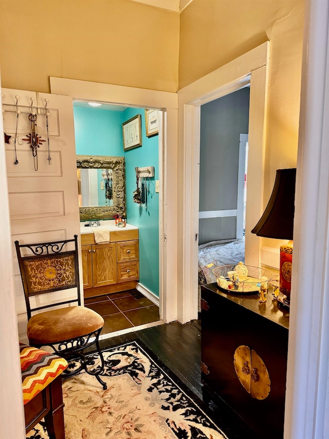 bathroom featuring wood-type flooring and vanity