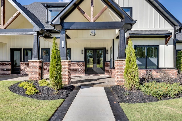 property entrance with french doors