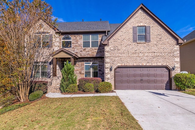 view of front property with a garage and a front lawn