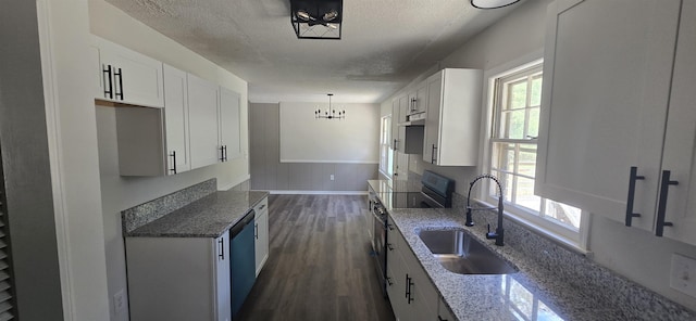 kitchen featuring sink, white cabinets, and decorative light fixtures