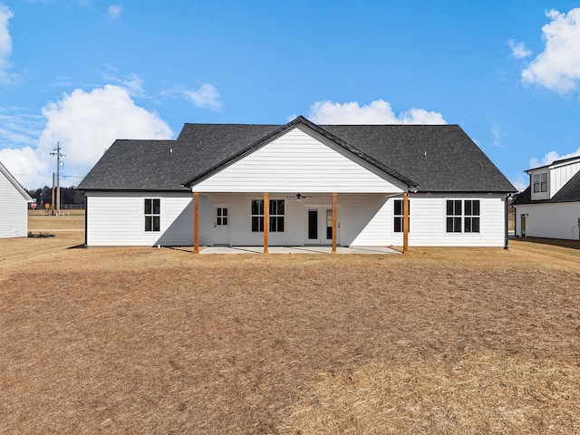 back of house with a patio and ceiling fan