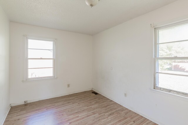 spare room with a healthy amount of sunlight, light wood-type flooring, and a textured ceiling