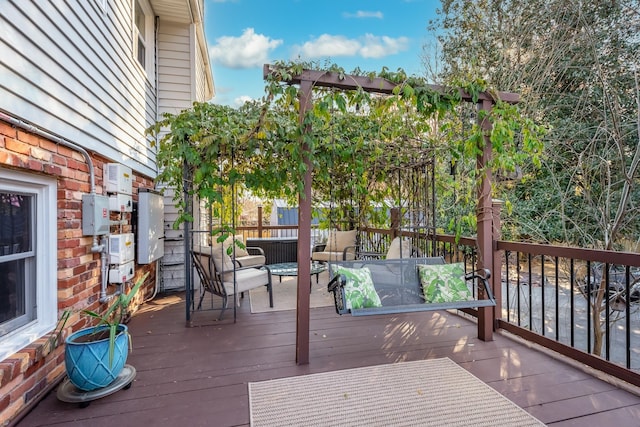 wooden deck with outdoor lounge area