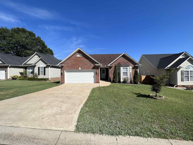 ranch-style house with a front lawn and a garage