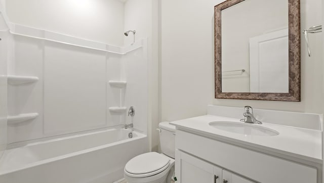 full bathroom featuring shower / tub combination, vanity, and toilet