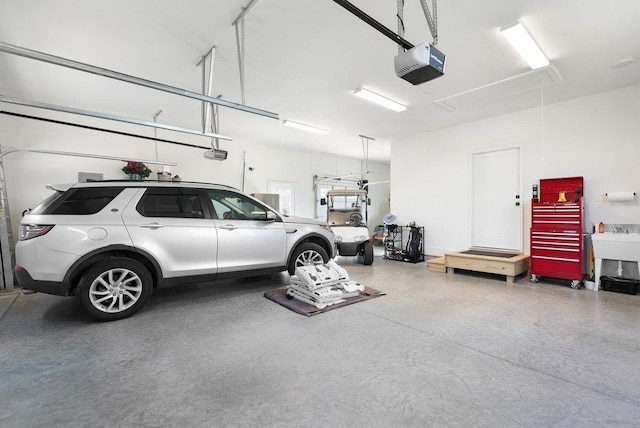 garage with a garage door opener