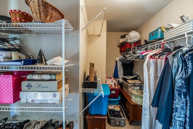 walk in closet featuring carpet