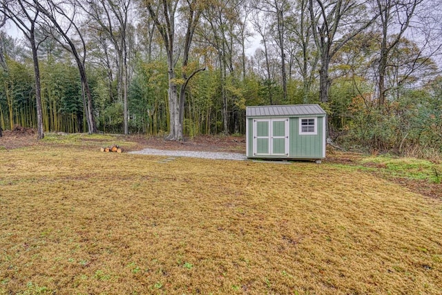 view of yard with a shed