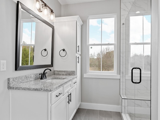 bathroom with vanity and an enclosed shower