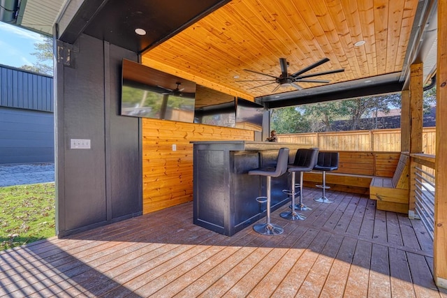 wooden terrace with ceiling fan