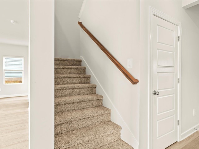 staircase with wood-type flooring