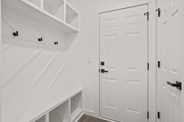 mudroom with hardwood / wood-style flooring