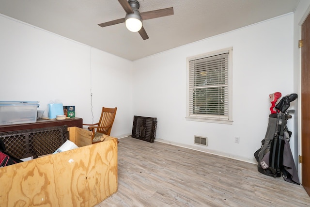 office area featuring ceiling fan and light hardwood / wood-style flooring