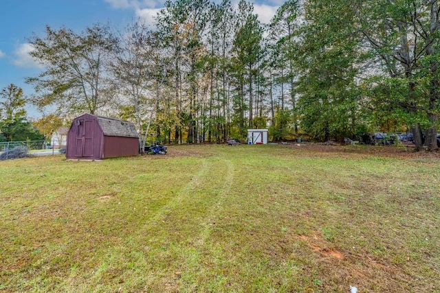 view of yard with a storage shed